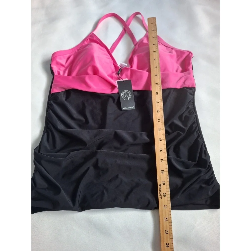 RELLECIGA Side Shirred Tankini Swimsuit Top Women Pink Black Silky Bright XXL